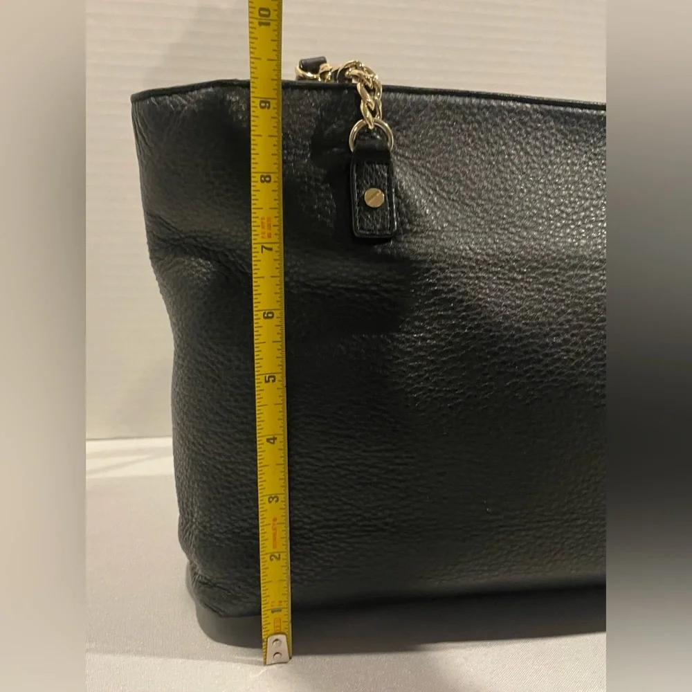 MICHAEL KORS Jet Set Gold Chain Tassel Black Pebbled Leather Large Luggage Tote